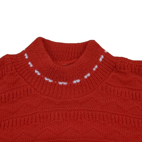 Vintage 90s Red Mockneck Sweater Hearts Balloon Sleeve Textured Nordic Sz‎ S/M - Picture 3 of 8